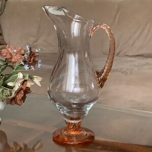 Glass Pitcher Textured Handle Mid Century Modern Antique Old MCM Collectible Jug